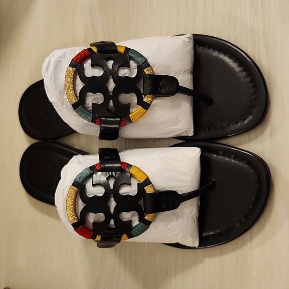 ●NEW●RARE●Miller Embroidered Sandal in Black and Multi Color Thread - Picture 3 of 13